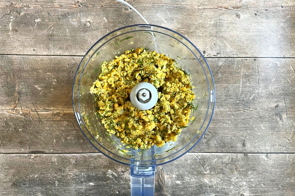 Falafel mixture in food processor.