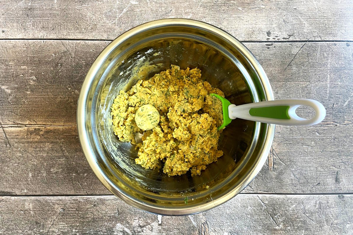 Falafel mixture in bowl.