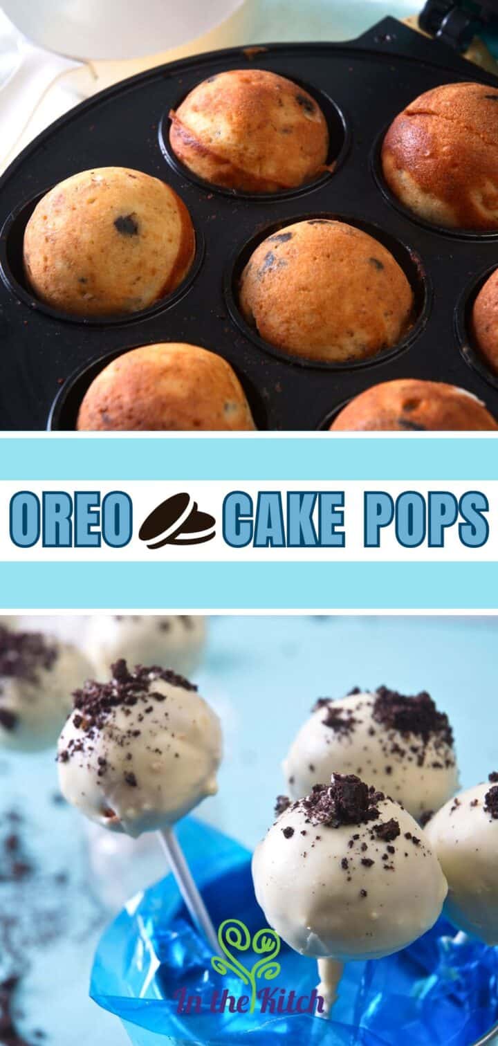 Images of Oreo cake pops/balls with text overlay that says "Oreo Cake Pops".