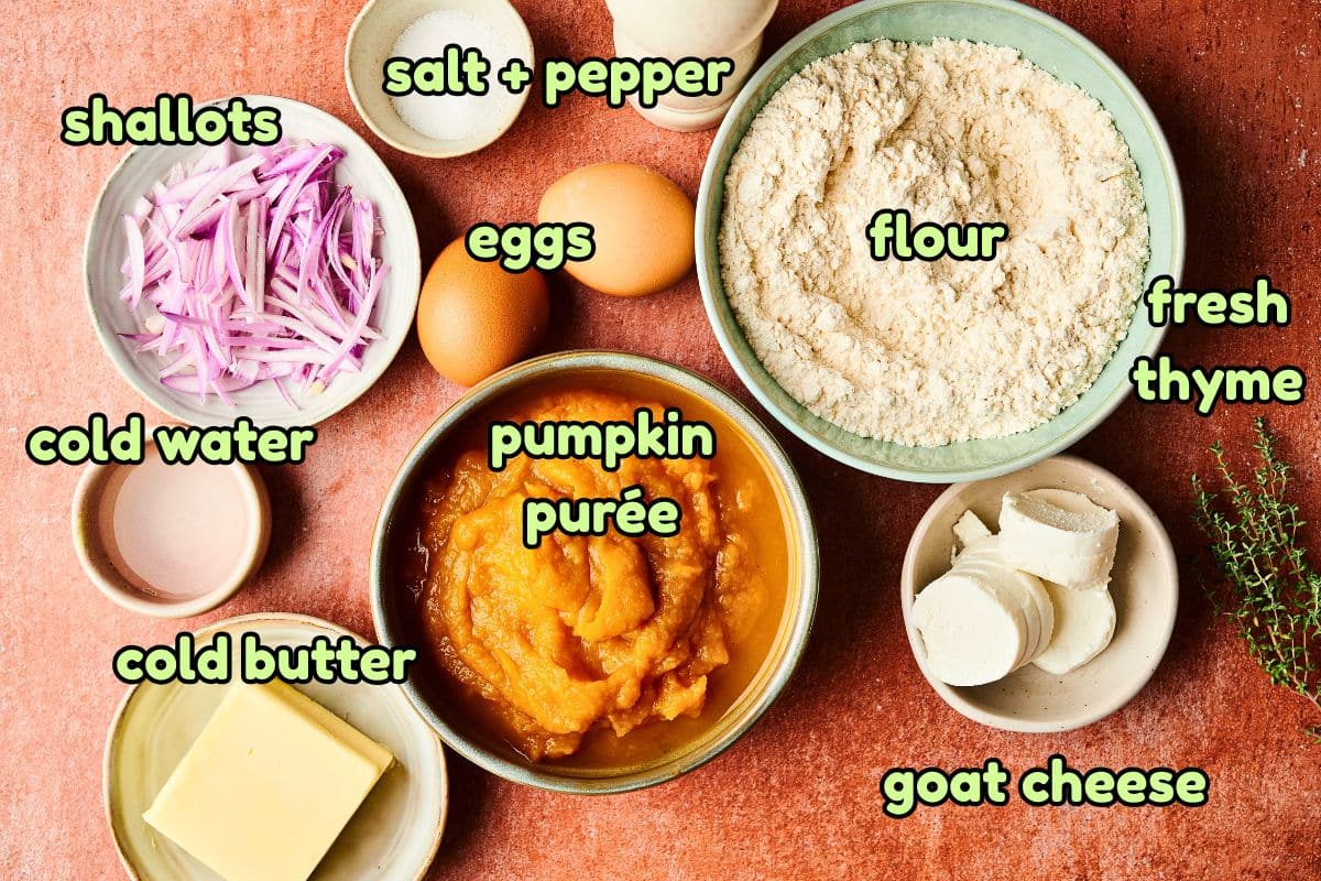 Pumpkin galette ingredients prepped and labeled.
