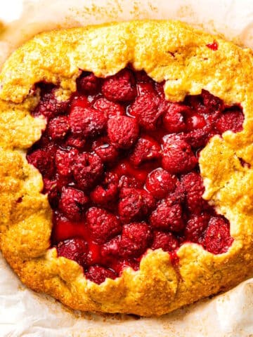 Raspberry galette on parchment.