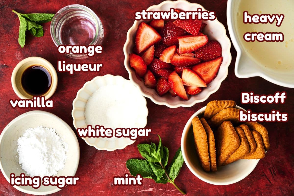 Strawberry parfait ingredients labeled.