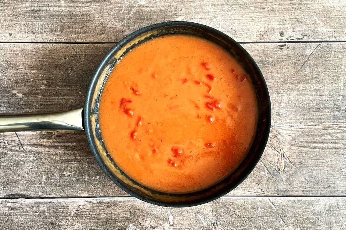 Tomato gravy thickened in pan.